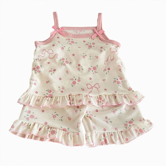 kmaduk Girls Toddler Baby Summer Clothes 3 6 12 18 Months 2T 3T 4T 5T Girls Outfits Sleeveless Tank Top and Shorts Set Pink,Size 6-12 Months