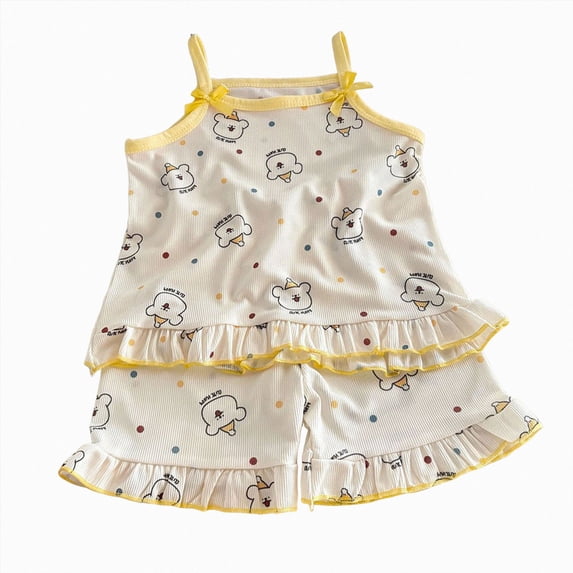 kmaduk Girls Toddler Baby Summer Clothes 3 6 12 18 Months 2T 3T 4T 5T Girls Outfits Sleeveless Tank Top and Shorts Set Yellow,Size 18-24 Months