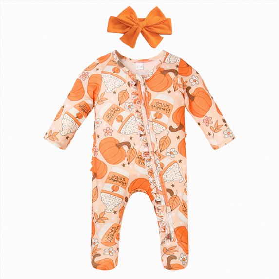 kmaduk Halloween Newborn Baby Girl Clothes Infant Long Sleeve Romper Jumpsuit Bodysuit Christmas Outfits (Orange,0-3 Months)