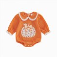 thumbnail image 1 of kmaduk Infant Baby Girl Halloween Romper Dress Pumpkin Long Sleeve Ruched Bodysuit Jumpsuit with Headband Set Cute Clothes (Orange,3-6 Months), 1 of 4
