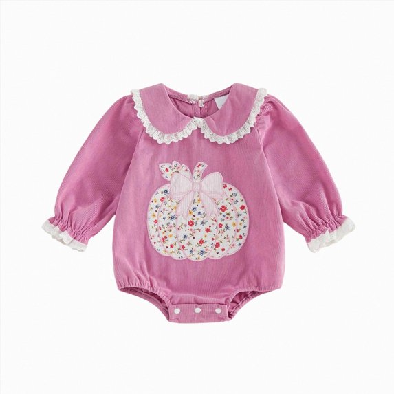 kmaduk Infant Baby Girl Halloween Romper Dress Pumpkin Long Sleeve Ruched Bodysuit Jumpsuit with Headband Set Cute Clothes (Red,6-12 Months)
