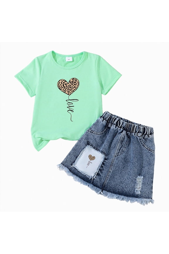 Kids Toddler Girls Summer Clothes Leopard Butterfly Print T-Shirt + Belted Denim Jeans Shorts 3PCS Outfits D,Size 2-3 Years