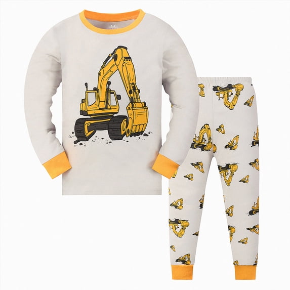 kmaduk Little Boys Pajamas for Toddler Clothes Set Train Sleepwear Long Sleeve 100% Cotton 2 Piece Kids Pjs Size 1-10 Years (Yellow, 3-4 Years)