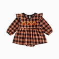 thumbnail image 1 of kmaduk Newborn Baby Girl Halloween Outfit Bow Bubble Romper Long Sleeve Jumpsuit Cute Infant Girl Clothes (Orange,12-18 Months), 1 of 5