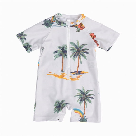 kmaduk Toddler Baby Boy Rashguard Sunsuit One Piece Swimsuit Shark Pattren Jumpsuit Boys Beach Summer Clothes (White, 3-6 Months)