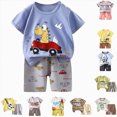 thumbnail image 1 of kmaduk Toddler Baby Boy Spring Summer Clothes short Sleeve Color Block T-Shirt with Elastic Waist Set Summer Outfit Spring Summer Set for 0 6 12 18 24 M 1t 2t 3t 4t 5t 6t Light Blue Size 6-12 Months, 1 of 3