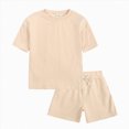 thumbnail image 1 of kmaduk Toddler Baby Boys Girls Summer Clothes Cotton Short Sleeve Solid Shirt Shorts Set Outfits Casual Little Kids Short Sets Beige,Size 6-7 Years, 1 of 9