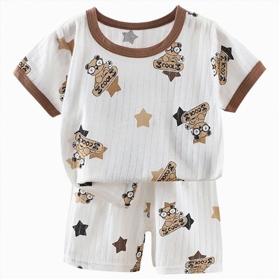 kmaduk Toddler Boy Girl Short Sleeve T-Shirt and Elastic Waistband Elastic Shorts Outfit Set 2Pcs Summer Children's Gift For 18-24 Months 2t 3t 4t 5t 6t 2PCS Set size 3-4 Years