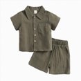 thumbnail image 1 of kmaduk Toddler Boys Girls 2Pcs Linen Clothes Set Button Down Short Sleeve Polo Shirt+Elastic Gauze Shorts Summer Outfit Green,Size 5-6 Years, 1 of 6