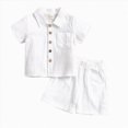 thumbnail image 1 of kmaduk Toddler Boys Girls 2Pcs Linen Clothes Set Button Down Short Sleeve Polo Shirt+Elastic Gauze Shorts Summer Outfit White,Size 6-12 Months, 1 of 7