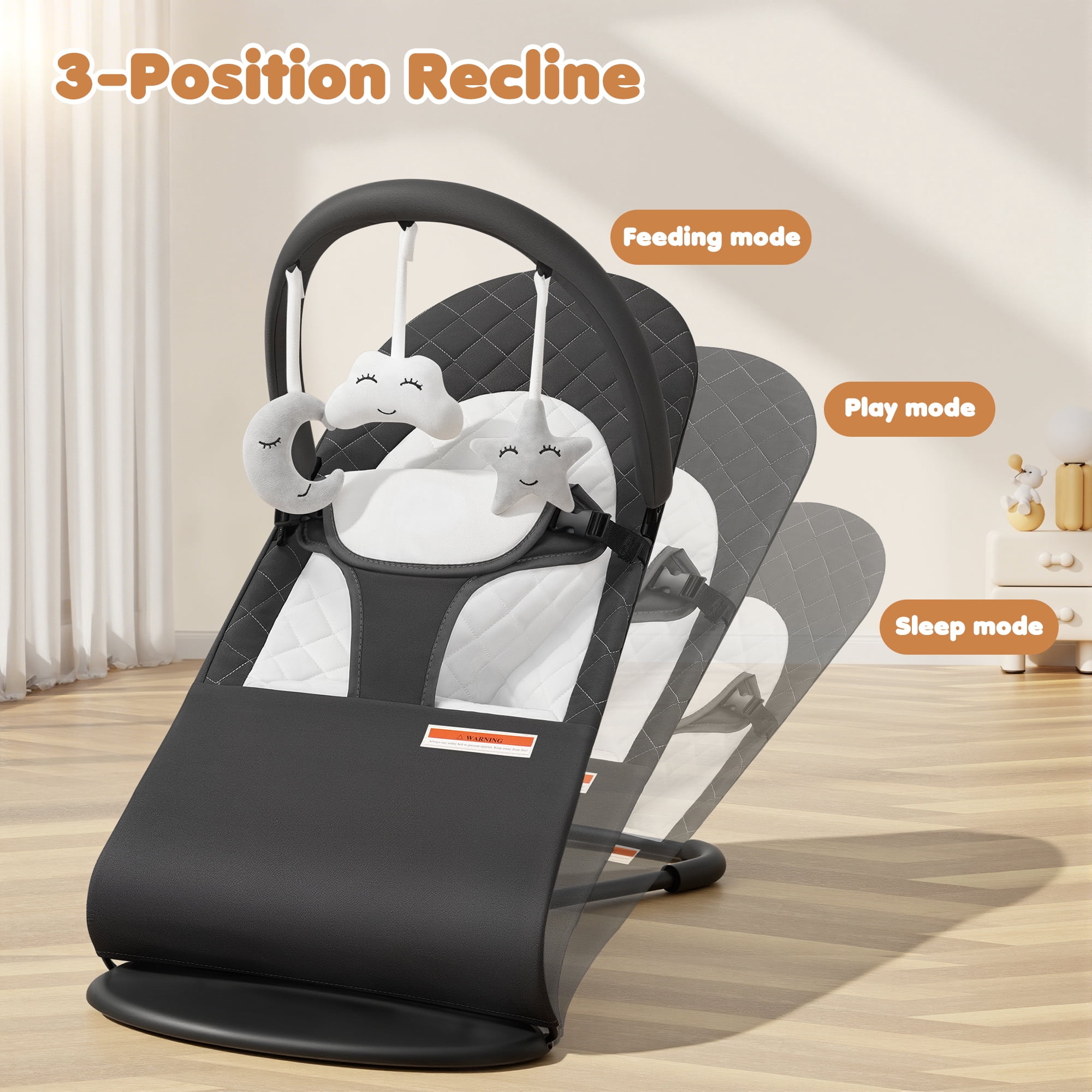 kmaier Baby Swing for Infants, Baby Delight Bouncer Seat Fixed with Swing Toys for 0-18 Months,Dark Gray