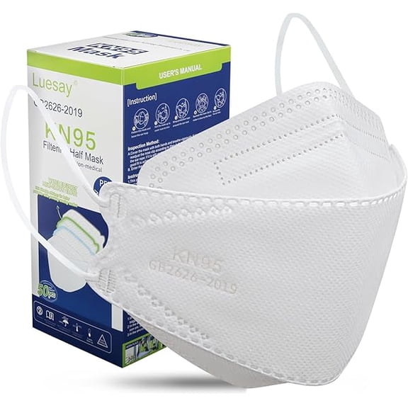 kn95 Face Masks 50 Pack, Breathable Comfortable and Disposable KN95 Mask, White