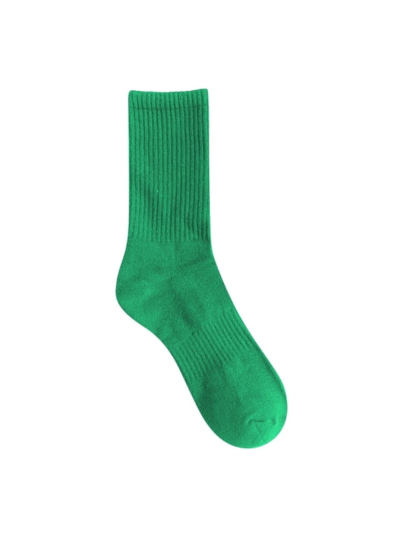 knitted Crew Socks for Men Thick High Sweat Absorbent Sock Lightweight Casual Gym Athletic Running Socks 1 Pair Green One Size