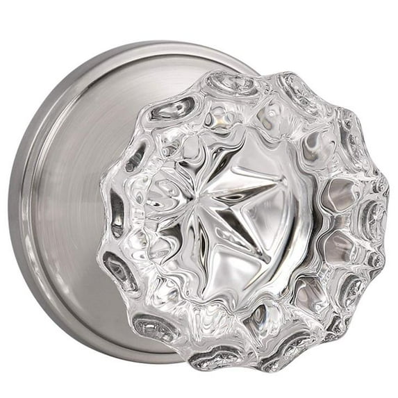 knobelite (1 Pack Diamond Crystal Glass Interior Door Knobs Non-Locking,Dummy Door Knobs for French Doors,Round Crystal Glass Keyless Door Knobs Interior,Dummy Function,Satin Nickel