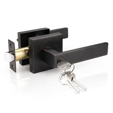 knobelite(1 Pack Door Handle Lock with Key Locking Lever Set[for Front Door or Office],Entrance Door Levers Suitable for Door Handles of Commercial and Residential Outdoor Doors,Oil Rubbed Bronze