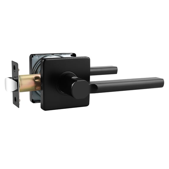 knobelite (1 Pack) Passage Lever Door Handle Lock Non-Locking Keyless Square Lever for Hall and Closet with Matte Black Finish, for Right & Left Side Door Lock