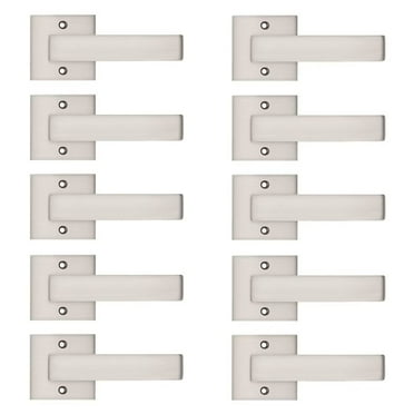 knobelite(10 Pack)Door Lever Dummy Lever Door Handle for Closets French Doors,Square Dummy Door Lever,Non-Turning Single Side Pull with Satin Nickel Finish,Easy Installation Pull Only Lever Set