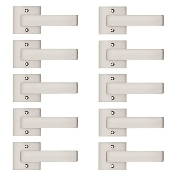 knobelite(10 Pack)Door Lever Dummy Lever Door Handle for Closets French Doors,Square Dummy Door Lever,Non-Turning Single Side Pull with Satin Nickel Finish,Easy Installation Pull Only Lever Set
