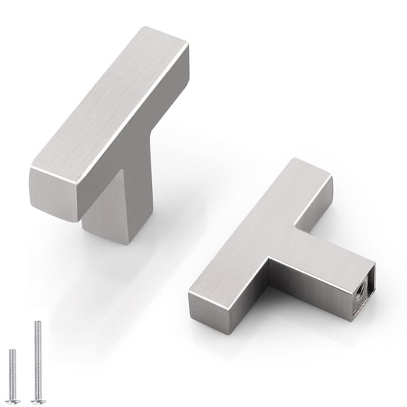 knobelite 15 Pack 2 inch (50mm) Length Square Corner Kitchen Cabinet Door Handles and Knobs Nickel Brused Drawer Pulls Barthroom Bedroom Furniture Handles Stainless Steel Single Hole T Knob