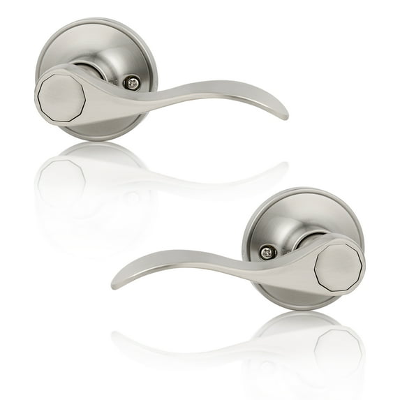 knobelite (16 Pack) Dummy Door Lever Door Handle for Left Hand and Right Hand,Wave Style Door Handle Lever Set with Satin Nickel Finish,Single Side Non-Turning Dummy for Laundry Room, Hallway, Closet
