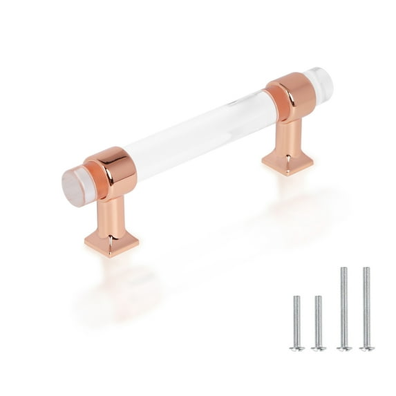 knobelite 20 Pack Kitchen Cabinet Handles Drawer Pull Acrylic Crystal Cabinet Pull with Zinc Alloy Base Polished Rose Gold Finish, 3 1/2 inch Hole Center Drawer Pulls for Kitchen Cabinet Furniture
