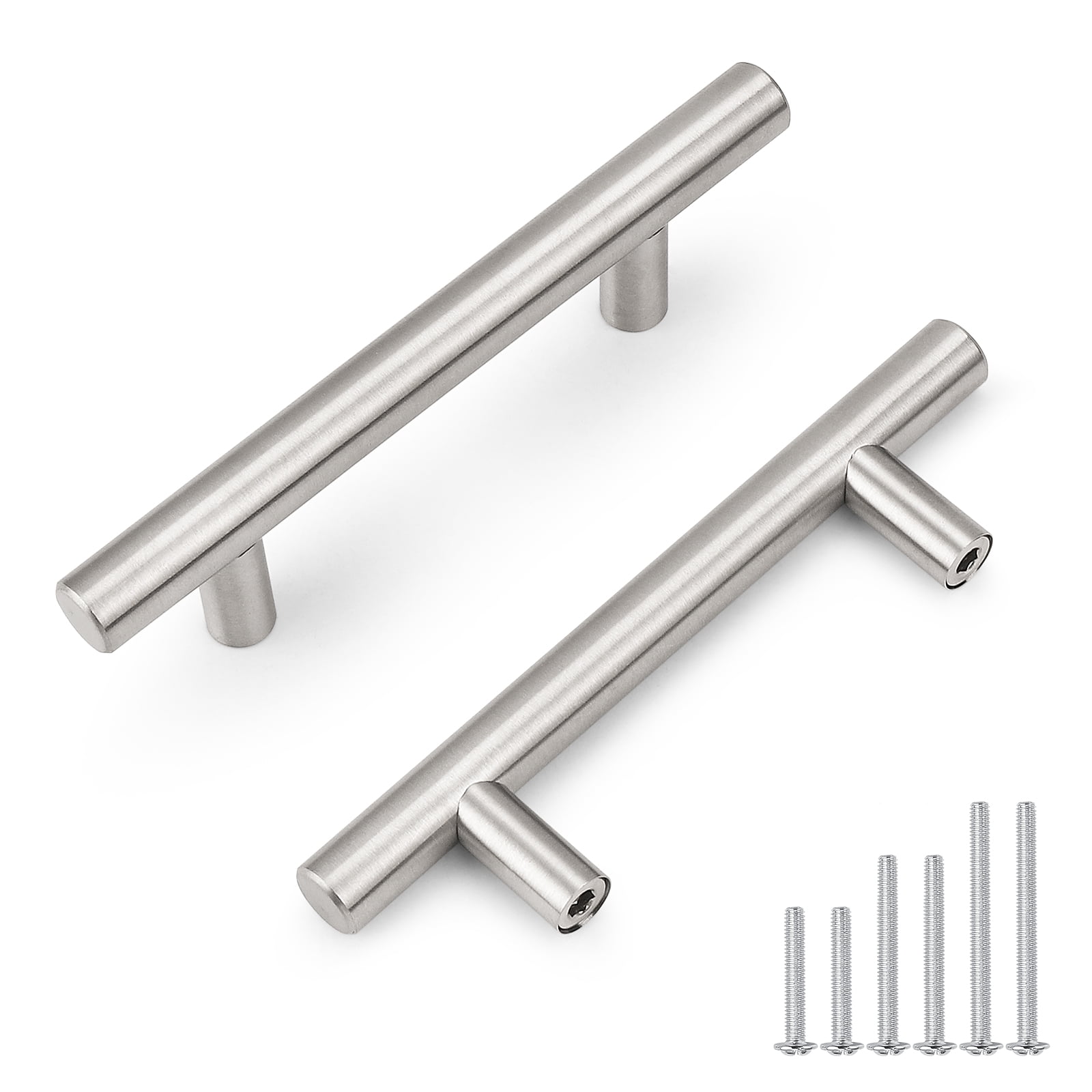 knobelite 25 Pack 76mm(3inch) Hole Centers Stainless Steel Kitchen Cabinet Door Handles and Pulls Cabinet Knobs Length 127mm(5inch) Brushed Nickel