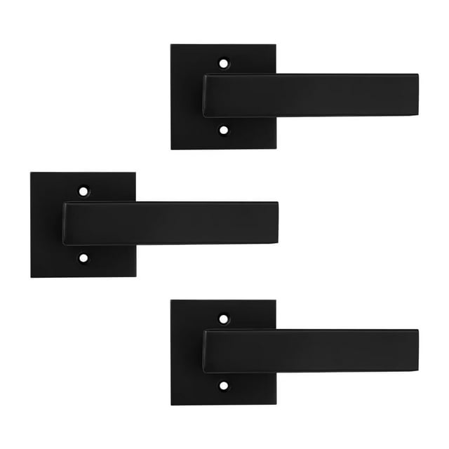 knobelite(3 Pack)Door Lever Dummy Lever Door Handle for Closets French Doors,Square Dummy Door Lever,Non-Turning Single Side Pull with Black Finish,Easy Installation Pull Only Lever Set
