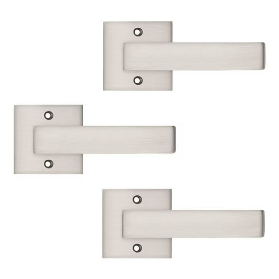 knobelite(3 Pack)Door Lever Dummy Lever Door Handle for Closets French Doors,Square Dummy Door Lever,Non-Turning Single Side Pull with Satin Nickel Finish,Easy Installation Pull Only Lever Set