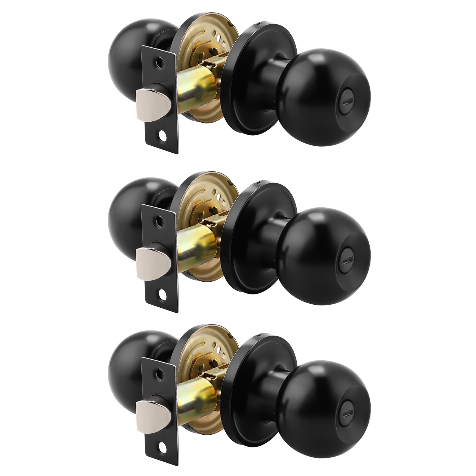 knobelite (3 Packs) Bed / Bath Room Round Door Knob, Privacy Function ...