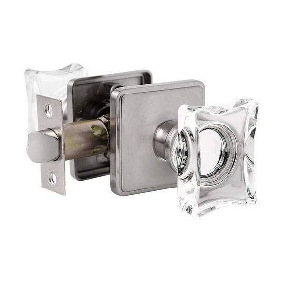 knobelite (4 Pack) Satin Nickel Passage Door Knobs Set,Square Crystal Glass Door Lock Passage Function, Keyless Hall and Closet Door Knobs,Modern Diamond Crystal Door Knobs Unlocking Interior Sets