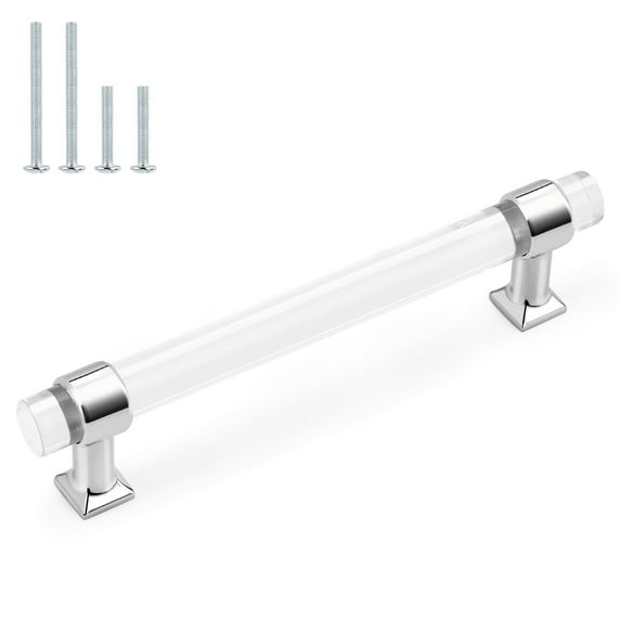 knobelite 5 Pack 5 Inch Cabinet Pulls Polished Chrome Zinc Alloy with Clear Acrylic Kitchen Cabinet Handles, Drawer Pulls for Bedroom and Bathroom Cupboards and Cabinets