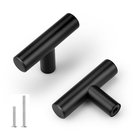 knobelite (50 Pack) Black Single Hole Kitchen Cabinet Knobs, (2 inch) 50mm Overall Length Cabinet Knobs, Door Hardware T Bar Drawer Knobs, Stainless Steel Cabinet Knobs for Drawer Dresser Pulls