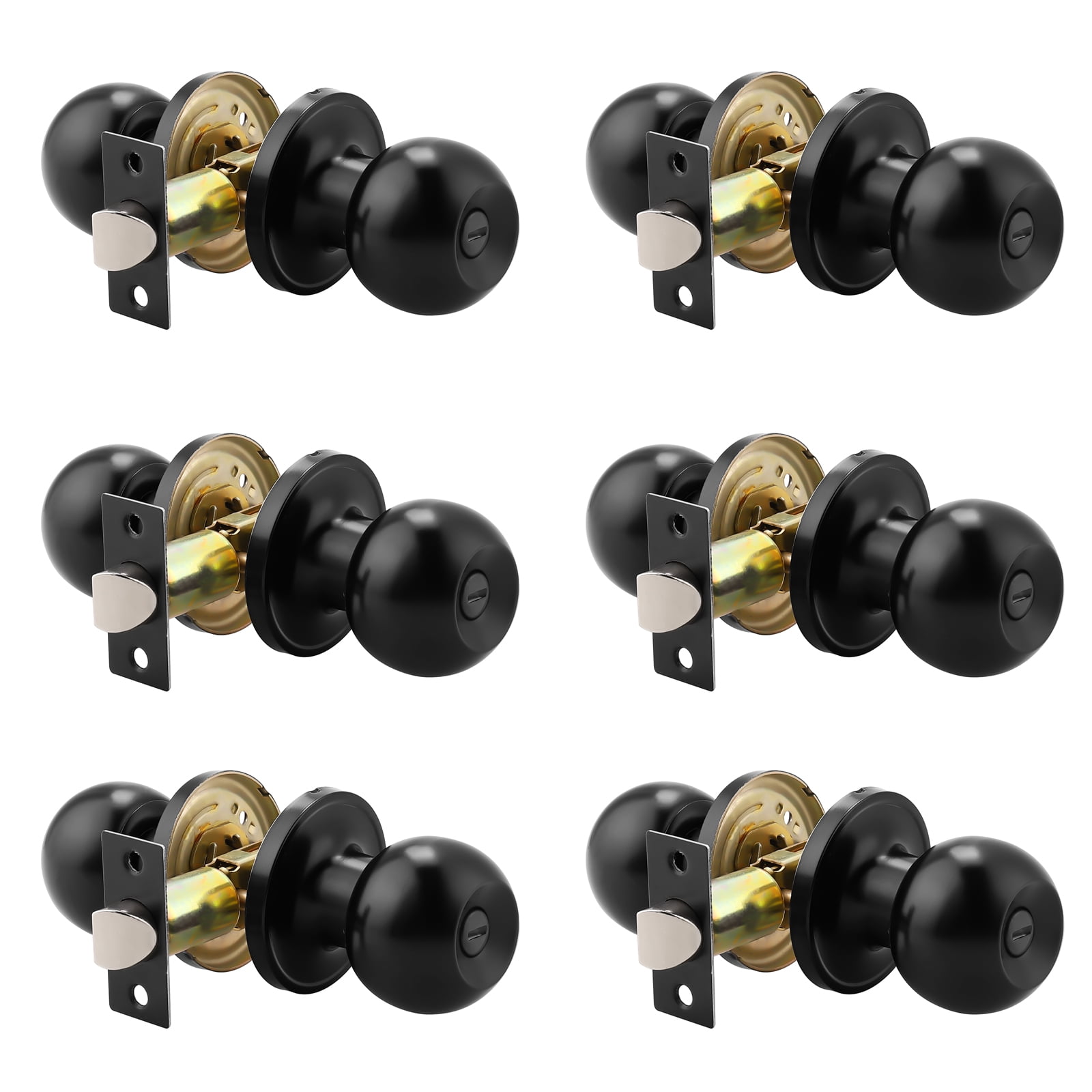 knobelite (6 Packs) Bed / Bath Room Round Door Knob, Privacy Function ...