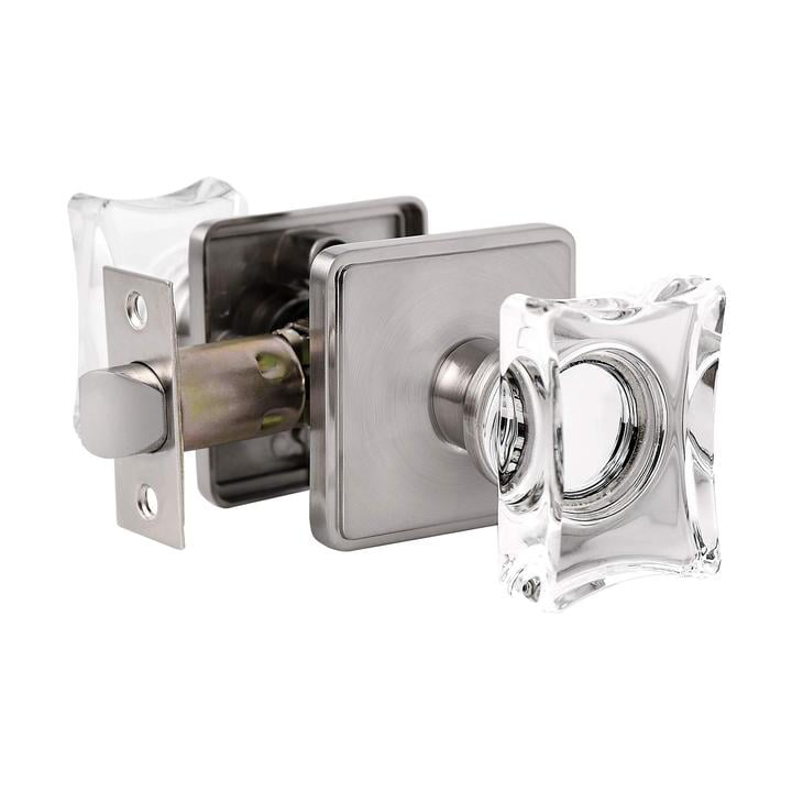 Classic Rosette 2-3/8 in. Backset Satin Nickel Passage Hall/Closet Crystal Glass Door Knob Classic Rosette 2-3/8 in. Backset Satin Nickel Passage Hall/Closet Crystal Glass Door Knob