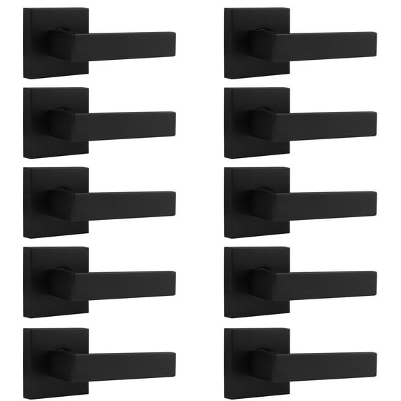 knobelite [Pack of 10]Door Lever Dummy Lever Door Handle for Closets French Doors,Square Dummy Door Lever,Non-Turning Single Side Pull with Black Finish,Easy Installation Pull Only Lever Set