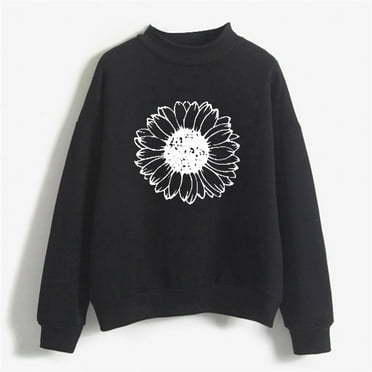 knqrhpse Womens Hoodies Autumn Winter O Neck Solid Color Prints Long Sleeve Pullover Sweatshirt Crewneck Sweatshirts Fall Outfits Black L