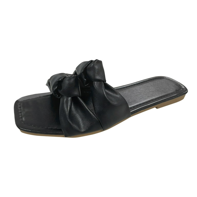 knqrhpse slippers for women Ladies Fashion Solid Color Leather Bow Large Size Flat Sandals womens slippers house slippers for women