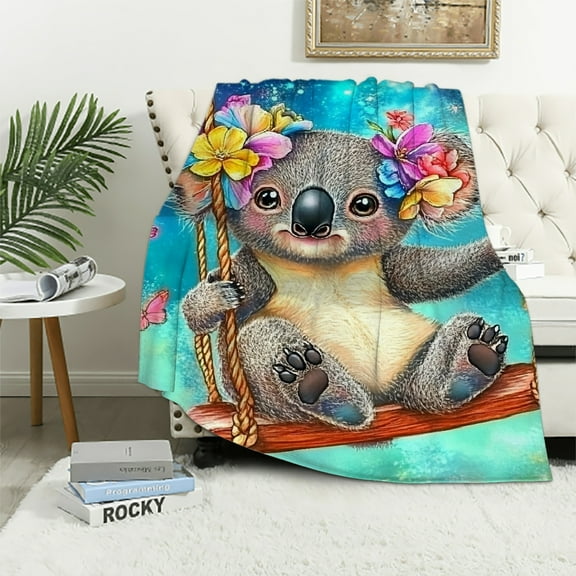 koala bear swing flowers Blanket for Bed, Soft Plush Blankets for All Seasons