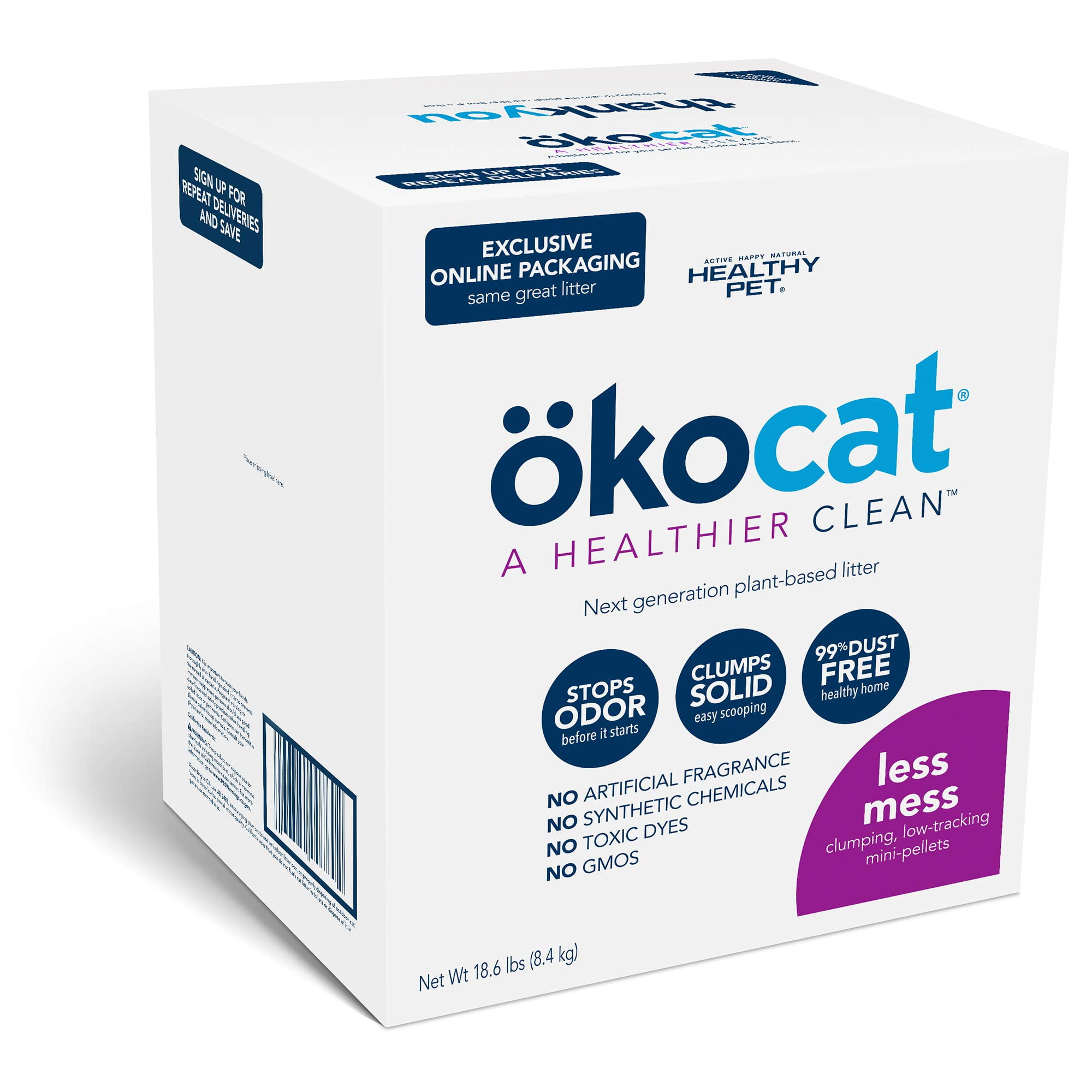 kocat Less Mess FEV6Low Tracking Wood Clumping Cat Litter Mini- Pellets, Unscented, 18.6 pounds - Natural Ingredients, Stops Odor, Clumps Solid, 99% Dust Free, Great for Long-Hair Breeds