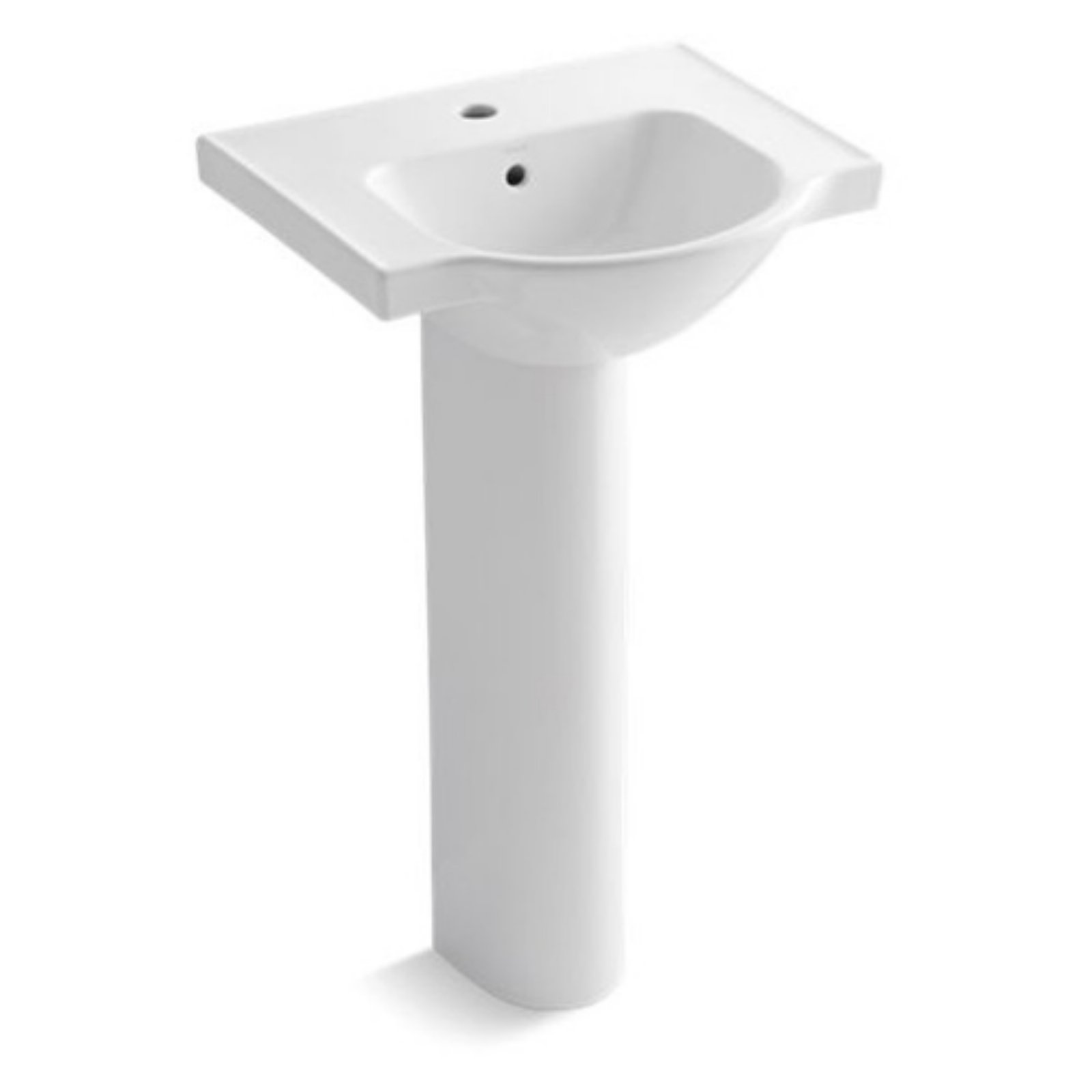 Kohler K526510 21 in. Veer Pedestal Bathroom Sink with Single Faucet Hole White