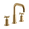 thumbnail image 1 of kohler k-t14428-3-bgd purist deck-mount high-flow bath faucet trim with cross handles, valve not included, vibrant moderne brushed gold, 1 of 7