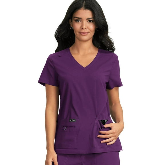 koi Basics Becca Women's 4-Pocket Stretch Scrub Top Eggplant 2XL