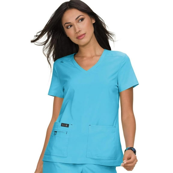 koi Basics Becca Women's 4-Pocket Stretch Scrub Top Electric Blue 3XL
