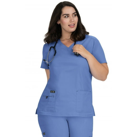 koi Basics Becca Women's 4-Pocket Stretch Scrub Top True Ceil 2XL