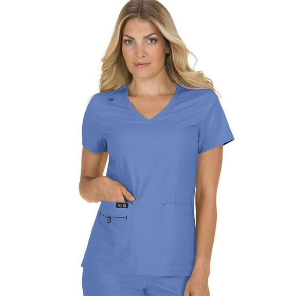 koi Basics Becca Women's 4-Pocket Stretch Scrub Top True Ceil XS