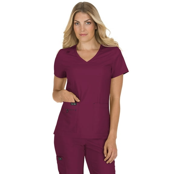 koi Basics Becca Women's 4-Pocket Stretch Scrub Top Wine XS