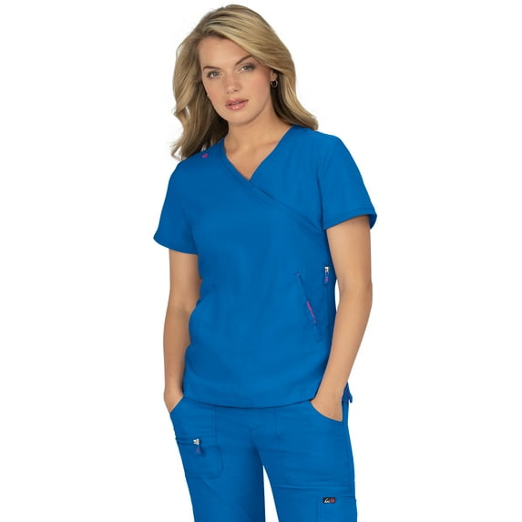 koi Lite Women's Philosophy Mock Wrap Side Zipper Solid Scrub Top