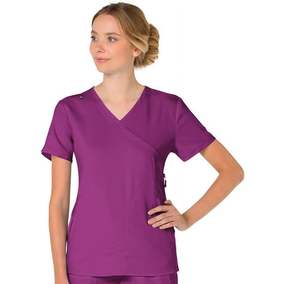 koi Lite Women's Philosophy Mock Wrap Side Zipper Solid Scrub Top