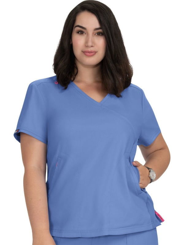 KOI Lite Women's Philosophy Mock Wrap Scrub Top - Side Zipper Medical Top With Pockets
