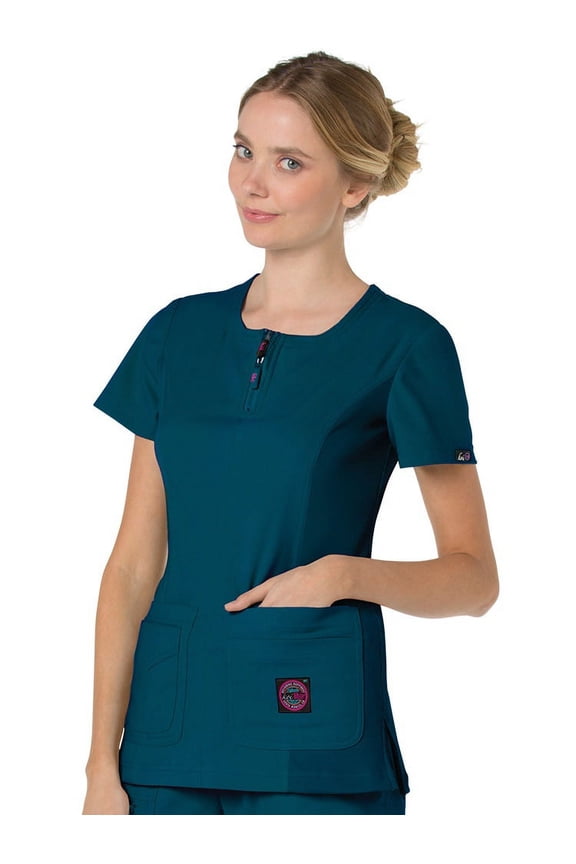 koi Lite Women's Serenity Round Zip Neck Solid Scrub Top